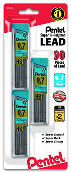 Picture of Pentel C27BPHB3K6 Super Hi-Polymer Lead Refills, 0.7mm, HB, Black, 30 per Tube (Pack of 3 Tubes)