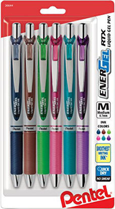 Picture of Pentel EnerGel RTX Retractable Liquid Gel Pen, (0.7mm) Metal Tip, Medium Line, Assorted Ink, 6-Pk (BL77BP6M1)