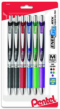 Picture of Pentel EnerGel Deluxe RTX Gel Ink Pens, (0.7mm) Metal Tip, Assorted Colors, 6 Pack (BL77BP6M)