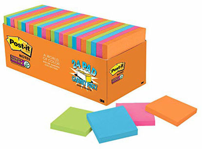Picture of Post-it Super Sticky Notes, 3x3 in, 24 Pads, 2x the Sticking Power, Rio de Janeiro Collection, Bright Colors (Orange, Pink, Blue, Green), Recyclable (654-24SSAU-CP)