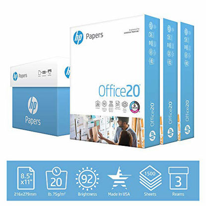 Picture of HP Printer Paper 8.5x11 Office 20 lb 3 Ream Case 1500 Sheets 92 Bright Made in USA FSC Certified Copy Paper HP Compatible 112090C