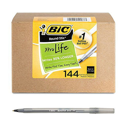 Picture of BIC Round Stic Xtra Life Ball Point Pen, Black, 144-Count