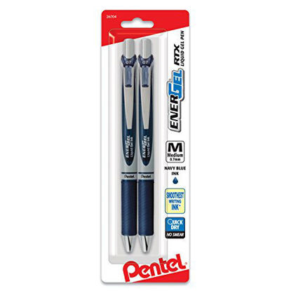 Picture of Pentel EnerGel RTX Retractable Liquid Gel Pen, (0.7mm) Metal Tip, Medium Line, Navy Blue Ink 2-Pk (BL77BP2CA)
