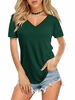 Picture of Amoretu Women's V Neck Shirts Short Sleeve Plain Summer Blouses Tops(Green,2XL)