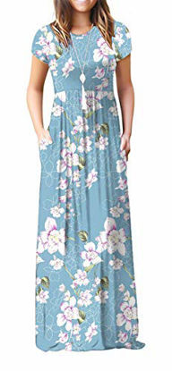Picture of VIISHOW Women's Short Sleeve Floral Dress Loose Plain Maxi Dresses Casual Long Dresses with Pockets(Floral Light Blue XX-Large)