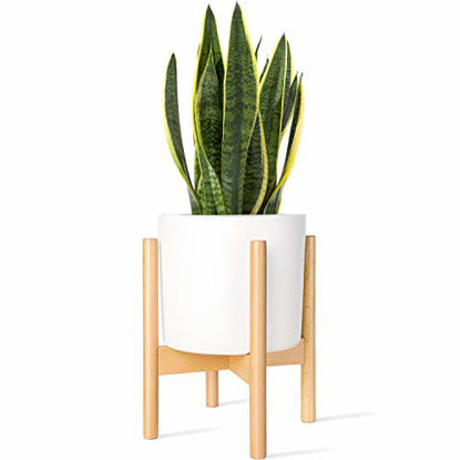 Picture of Mkono Plant Stand Mid Century Wood Flower Pot Holder (Plant Pot NOT Included) Modern Potted Stand Indoor Display Rack Rustic Decor, Up to 8 Inch Planter, Natural