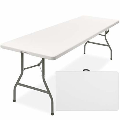Picture of Best Choice Products 8ft Indoor Outdoor Heavy Duty Portable Folding Plastic Dining Table w/Handle, Lock for Picnic, Party, Camping - White