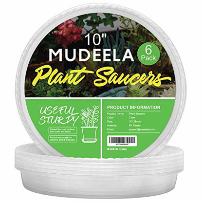 Picture of MUDEELA 6 Pack of 10 inch Plant Saucer, Durable Plastic Plant Trays for Indoors, Clear Plastic Flower Plant Pot Saucer, Made of Thicker, Stronger Plastic, with Taller Design