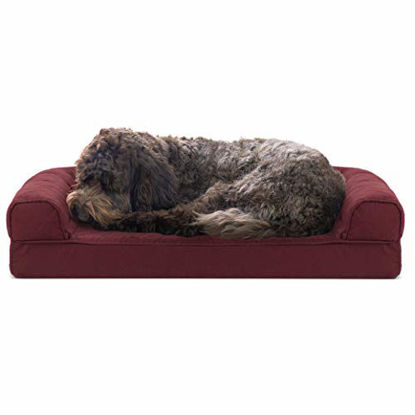 Picture of Furhaven Pet Dog Bed - Cooling Gel Memory Foam Quilted Traditional Sofa-Style Living Room Couch Pet Bed with Removable Cover for Dogs and Cats, Wine Red, Medium