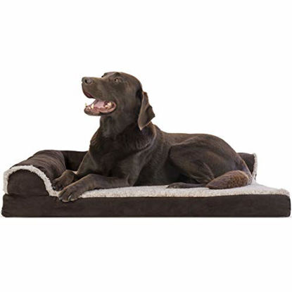 Picture of Furhaven Pet Dog Bed - Deluxe Orthopedic Two-Tone Plush and Suede L Shaped Chaise Lounge Living Room Corner Couch Pet Bed with Removable Cover for Dogs and Cats, Espresso, Large