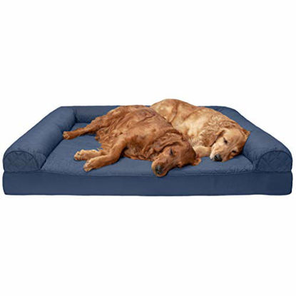 Picture of Furhaven Pet Dog Bed - Orthopedic Quilted Traditional Sofa-Style Living Room Couch Pet Bed with Removable Cover for Dogs and Cats, Navy, Jumbo Plus