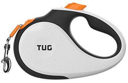Picture of TUG Patented 360° Tangle-Free, Heavy Duty Retractable Dog Leash with Anti-Slip Handle; 16 ft Strong Nylon Tape/Ribbon; One-Handed Brake, Pause, Lock (Medium, White/Orange)