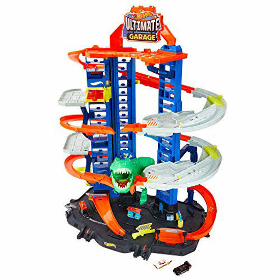 Picture of Hot Wheels City Robo T-Rex Ultimate Garage Multi-Level Multi-Play Mode Stores 100 Plus 1:64 Scale Cars Gift idea for Kids 5 and Older, GJL14
