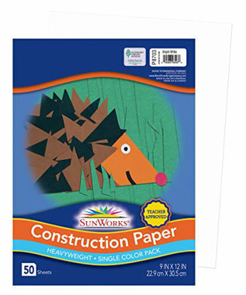 Picture of SunWorks Construction Paper, Bright White, 9" x 12", 50 Sheets
