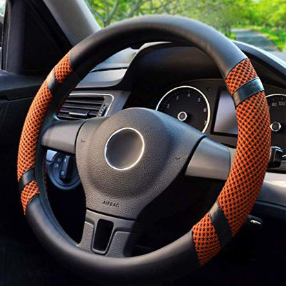 Picture of BOKIN Steering Wheel Cover, Microfiber Leather and Viscose, Breathable, Anti-Slip, Odorless, Warm in Winter and Cool in Summer, Universal 15 Inches (Orange)