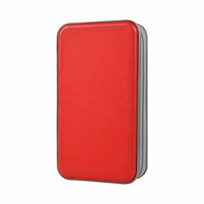 Picture of alavisxf xx CD Case, 96 Capacity Hard Plastic CD Holder Protective DVD Disc Storage Case Holder Portable Zipper CD DVD Organizer Storage Wallet for Car Home Travel (96 Capacity, Red)