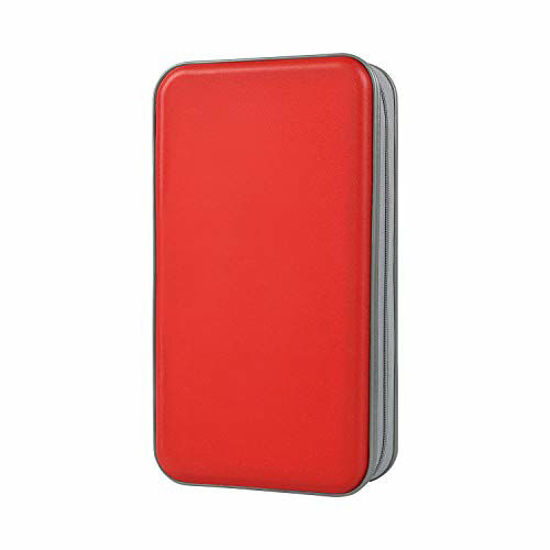 Picture of alavisxf xx CD Case, 96 Capacity Hard Plastic CD Holder Protective DVD Disc Storage Case Holder Portable Zipper CD DVD Organizer Storage Wallet for Car Home Travel (96 Capacity, Red)