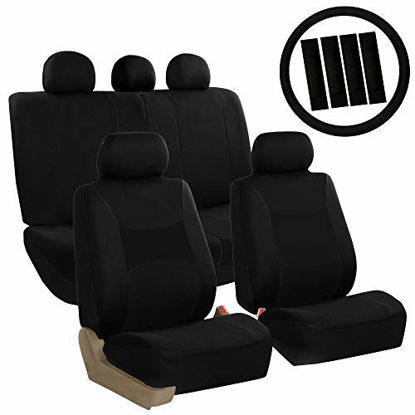 Picture of FH Group FB030BLACK115-COMBO Seat Cover Combo Set with Steering Wheel Cover and Seat Belt Pad (Airbag Compatible and Split Bench Black)