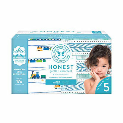 Picture of The Honest Company Super Club Box Diapers with TrueAbsorb Technology, Trains & Teal Tribal, Size 5, 100 Count