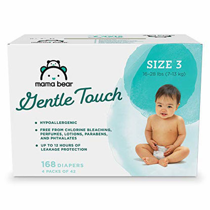 Picture of Amazon Brand - Mama Bear Gentle Touch Diapers, Hypoallergenic, Size 3, 168 Count (4 packs of 42)