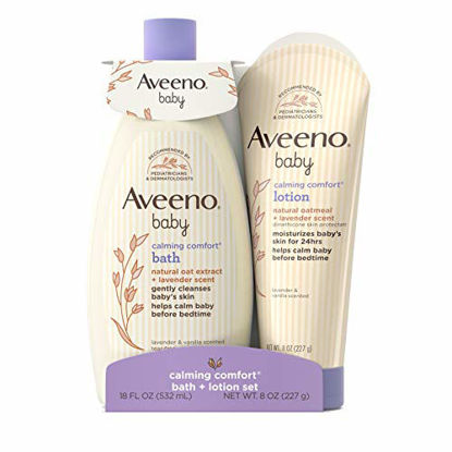 Picture of Aveeno Baby Calming Comfort Bath & Lotion Set, Night time Baby Skin Care Products with Natural Oat Extract, Lavender & Vanilla Scents, Paraben-Free, 2 Items