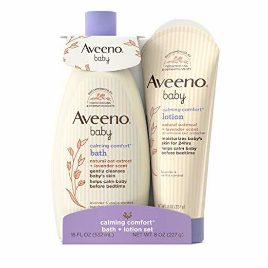 Picture of Aveeno Baby Calming Comfort Bath & Lotion Set, Night time Baby Skin Care Products with Natural Oat Extract, Lavender & Vanilla Scents, Paraben-Free, 2 Items