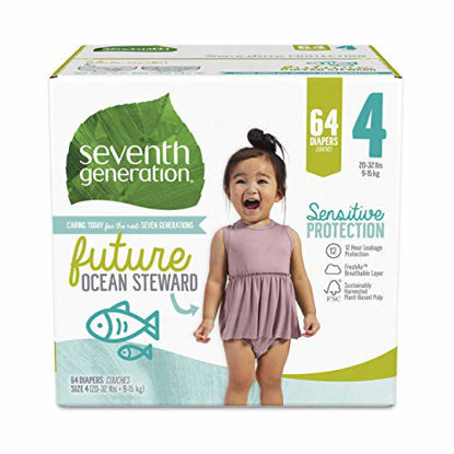 Picture of Seventh Generation Baby Diapers, Size 4, 64 Count, Super Pack, for Sensitive Skin