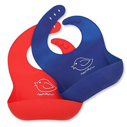 Picture of Silicone Baby Bibs Easily Wipe Clean - Comfortable Soft Waterproof Bib Keeps Stains Off, Set of 2 Colors (Red/Blue)