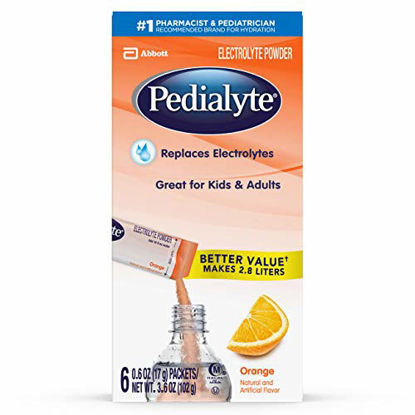 Picture of Pedialyte Electrolyte Powder, Electrolyte Drink, Orange, Powder Sticks, .6 Ounce, 3.6 Ounce (Pack of 1)