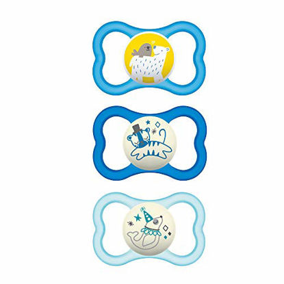 Picture of MAM Air Night & Day Pacifiers (1 Night & 2 Day Pacifiers), MAM Sensitive Skin Pacifier 6+ Months, Best Pacifier for Breastfed Babies, Glow in the Dark Pacifier, For Boys