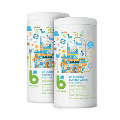 Picture of Babyganics All Purpose Surface Wipes, Fragrance Free, 150 Count (contains Two 75-count canisters), Packaging May Vary