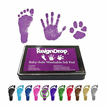 Picture of REIGNDROP Ink Pad For Baby Footprint, Handprint, Create Impressive Keepsake Stamp, Non-Toxic and Acid-Free Ink, Easy To Wipe and Wash Off Skin, Smudge Proof, Long Lasting Keepsakes (Purple)