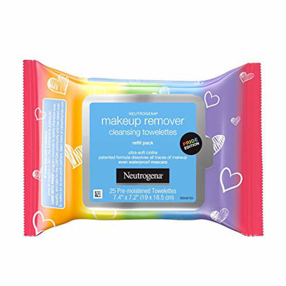Picture of Neutrogena Makeup Remover Cleansing Towelettes, Daily Face Wipes to Remove Dirt, Oil, Makeup & Waterproof Mascara, Special Edition Care with Pride Packaging, 25 ct.