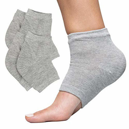 Picture of ZenToes Moisturizing Heel Socks 2 Pairs Gel Lined Toeless Spa Socks to Heal and Treat Dry, Cracked Heels While You Sleep (Regular, Cotton Gray)