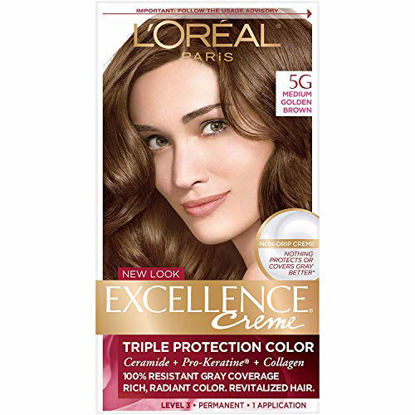 Picture of L'Oreal Paris Excellence Creme Permanent Hair Color, 5G Medium Golden Brown, 100 percent Gray Coverage Hair Dye, Pack of 1