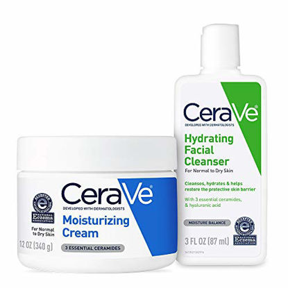 Picture of CeraVe Moisturizing Cream and Hydrating Face Wash Trial Combo | 12oz Cream + 3oz Travel Size Cleanser