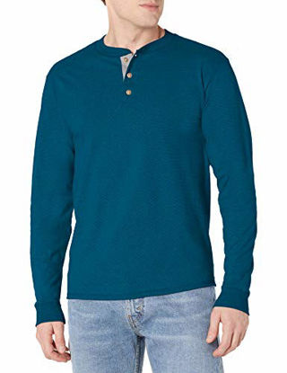 Picture of Hanes Men's Long-Sleeve Beefy Henley T-Shirt - X-Large - Petro Teal