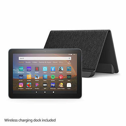 Picture of Fire HD 8 Plus tablet, HD display, 64 GB, our best 8" tablet for portable entertainment, Slate, without Special Offers + Made for Amazon, Wireless Charging Dock