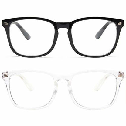 Picture of livho 2 Pack Blue Light Blocking Glasses, Computer Reading/Gaming/TV/Phones Glasses for Women Men,Anti Eyestrain & UV Glare (Light Blcak+Clear)