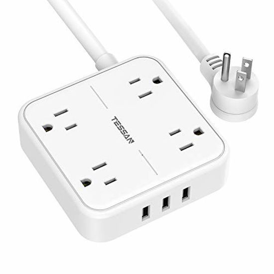 TESSAN 3 Outlets & 3 USB Ports Power Strip with Switch Control and 5ft Cord 