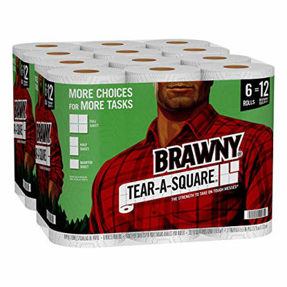 Picture of Brawny Tear-A-Square Paper Towels, 12 = 24 Regular Rolls, 3 Sheet Size Options, Quarter Size Sheets, 12 Count, 12 Count (Pack of 1)
