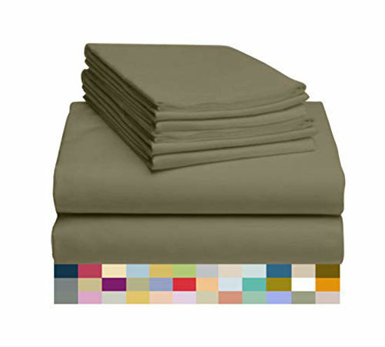 Picture of LuxClub 6 PC Sheet Set Bamboo Sheets Deep Pockets 18" Eco Friendly Wrinkle Free Sheets Machine Washable Hotel Bedding Silky Soft - Olive Full