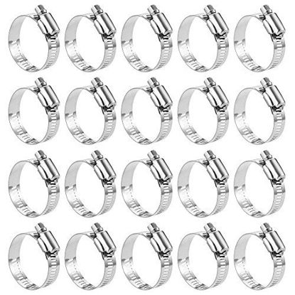 Picture of Hose Clamp, 20 Pack Stainless Steel Adjustable 21-38mm Size Range Worm Gear Hose Clamp, Fuel Line Clamp for Plumbing, Automotive And Mechanical Application