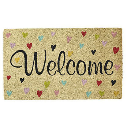 Picture of DII Home Natural Coir Doormat, Indoor/Outdoor, 18x30, Welcome Hearts
