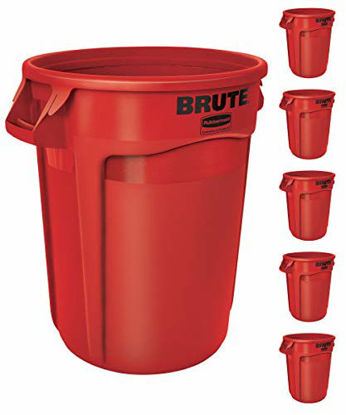 Picture of Rubbermaid Commercial Products BRUTE Heavy-Duty Round Trash/Garbage Can with Venting Channels - 32 Gallon - Red (Pack of 6)