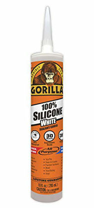 Picture of Gorilla White 100 Percent Silicone Sealant Caulk, Waterproof and Mold & Mildew Resistant, 10 ounce Cartridge, White, (Pack of 1)
