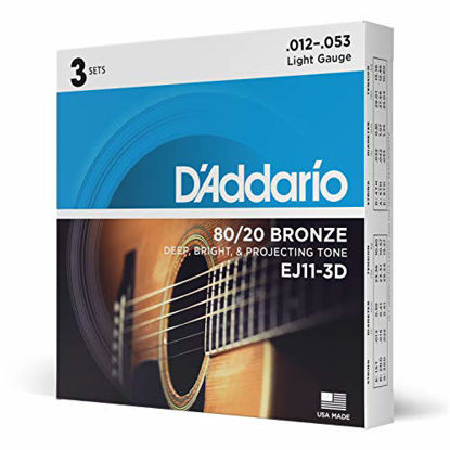 Picture of D'Addario EJ11-3D 80/20 Bronze Acoustic Guitar Strings, 12-53, 3 Sets, Light