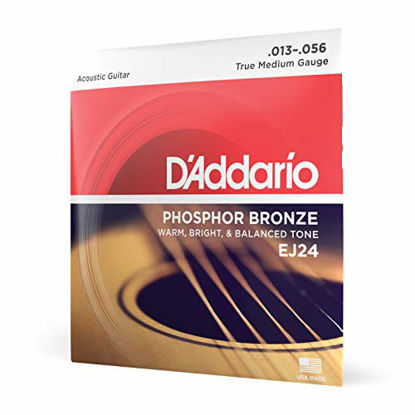 Picture of DAddario EJ24 Phosphor Bronze Acoustic Guitar Strings, True Medium (1 Set) - Corrosion-Resistant Phosphor Bronze, Offers a Warm, Bright and Well-Balanced Acoustic Tone and Comfortable Playability