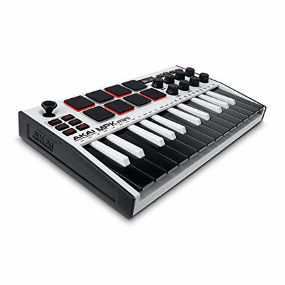 Picture of AKAI Professional MPK Mini MK3 | 25 Key USB MIDI Keyboard Controller With 8 Backlit Drum Pads, 8 Knobs and Music Production Software Included (White)