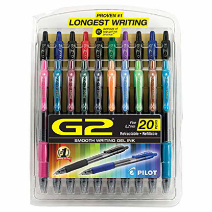 Picture of PILOT G2 Premium Refillable & Retractable Rolling Ball Gel Pens, Fine Point, Assorted Color Inks, 20-Pack (31294)